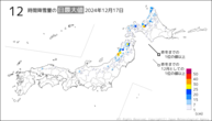 17日の12時間降雪量の日最大値の分布図