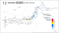 昨日の12時間降雪量の日最大値の分布図