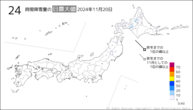 今日の24時間降雪量の日最大値の分布図