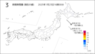 3時間降雪量（現在の値）の分布図