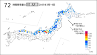 19日の72時間降雪量の日最大値の分布図