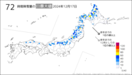 17日の72時間降雪量の日最大値の分布図