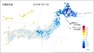 17日の最低気温の分布図