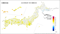 今日の最低気温の分布図