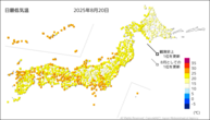 20日の最低気温の分布図
