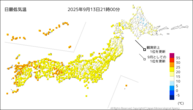 今日の最低気温の分布図