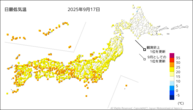 昨日の最低気温の分布図