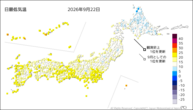 22日の最低気温の分布図