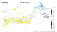 23日の最低気温の分布図