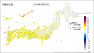 昨日の最低気温の分布図