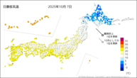 7日の最低気温の分布図