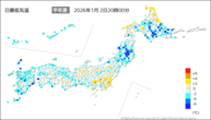 今日の最低気温平年差の分布図