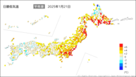 一昨日の最低気温平年差の分布図