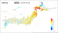 昨日の最低気温平年差の分布図