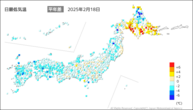 18日の最低気温平年差の分布図