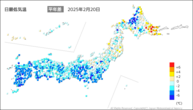 20日の最低気温平年差の分布図