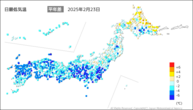 昨日の最低気温平年差の分布図