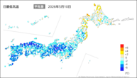 9日の最低気温平年差の分布図