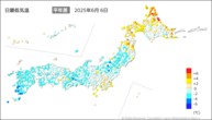 昨日の最低気温平年差の分布図