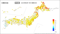 今日の最低気温平年差の分布図