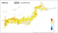 20日の最低気温平年差の分布図