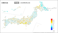 22日の最低気温平年差の分布図