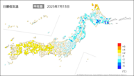 一昨日の最低気温平年差の分布図