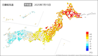 今日の最低気温平年差の分布図