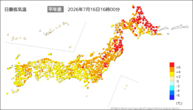 今日の最低気温平年差の分布図