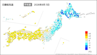 3日の最低気温平年差の分布図