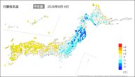 一昨日の最低気温平年差の分布図
