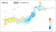 昨日の最低気温平年差の分布図