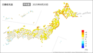 20日の最低気温平年差の分布図