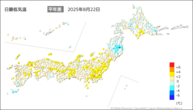昨日の最低気温平年差の分布図
