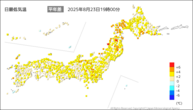 今日の最低気温平年差の分布図