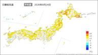 一昨日の最低気温平年差の分布図