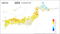 一昨日の最低気温平年差の分布図