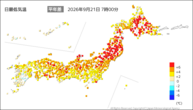 今日の最低気温平年差の分布図