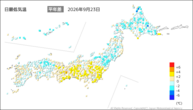 23日の最低気温平年差の分布図