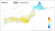 25日の最低気温平年差の分布図