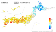 一昨日の最低気温平年差の分布図