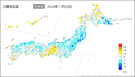 今日の最低気温平年差の分布図