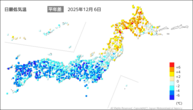昨日の最低気温平年差の分布図