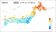 今日の最低気温平年差の分布図