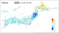 19日の最低気温平年差の分布図