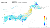 20日の最低気温平年差の分布図