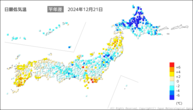 一昨日の最低気温平年差の分布図