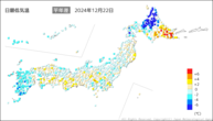 昨日の最低気温平年差の分布図