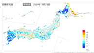 今日の最低気温平年差の分布図