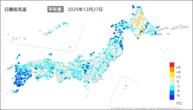 27日の最低気温平年差の分布図